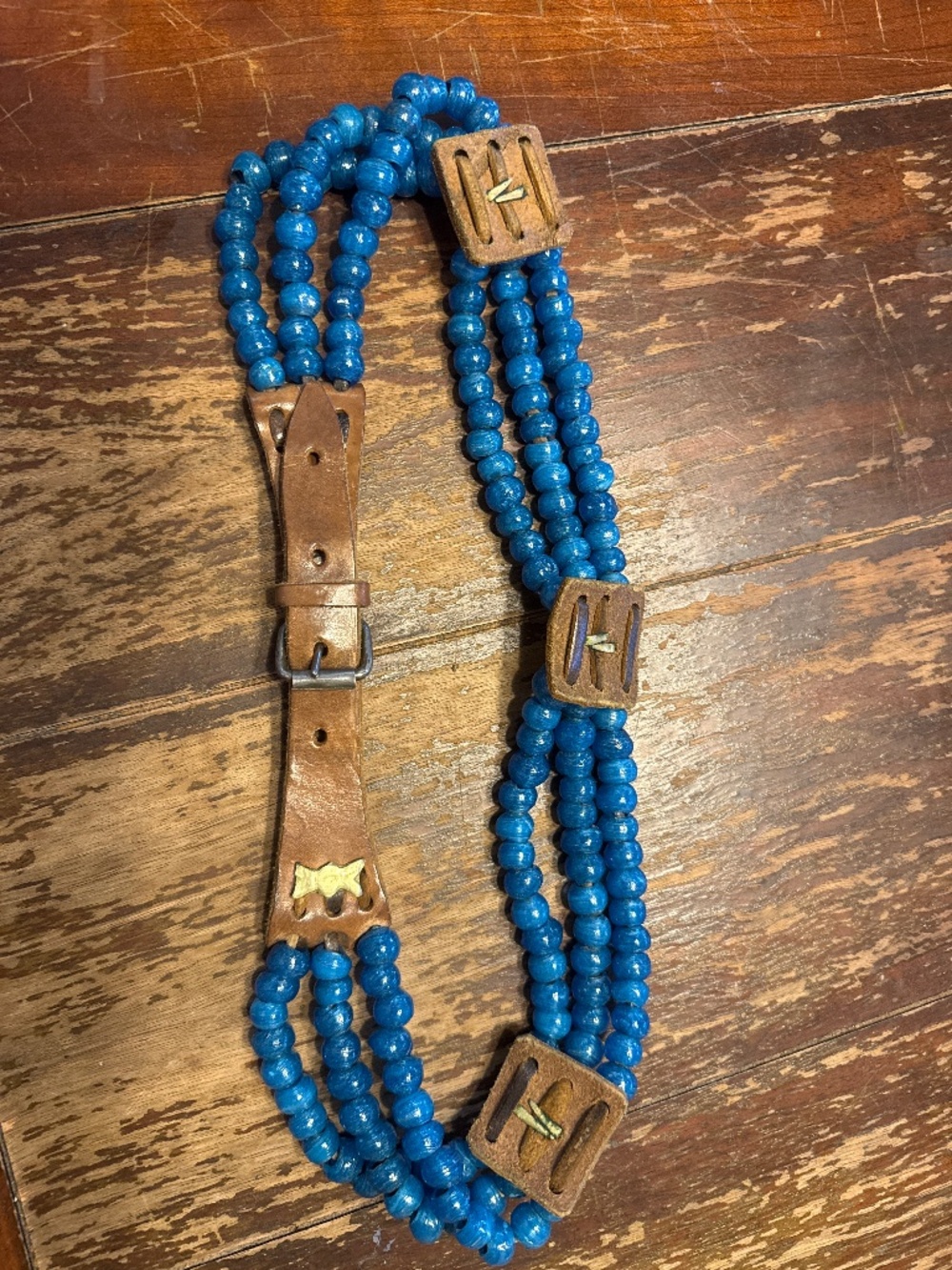 Leather and glass beads belt